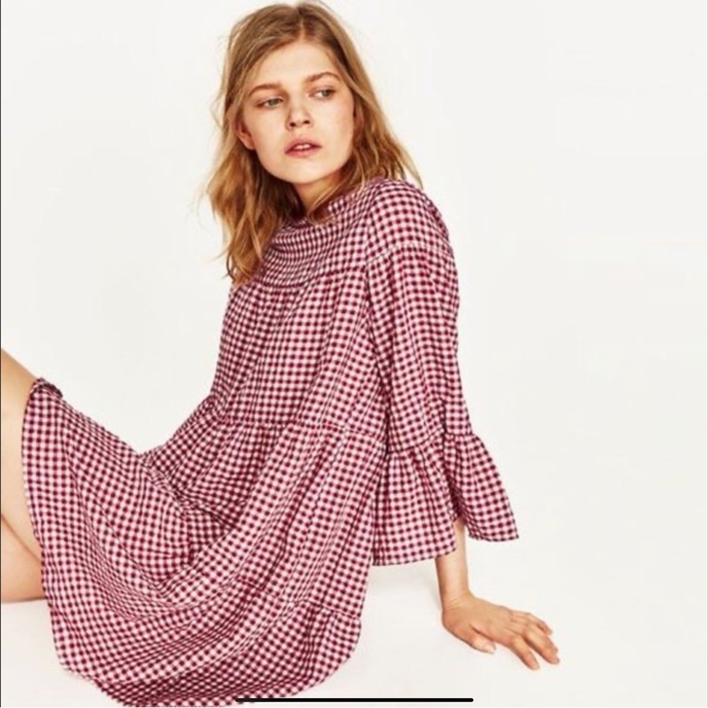 Zara Red and White Gingham Midi Dress